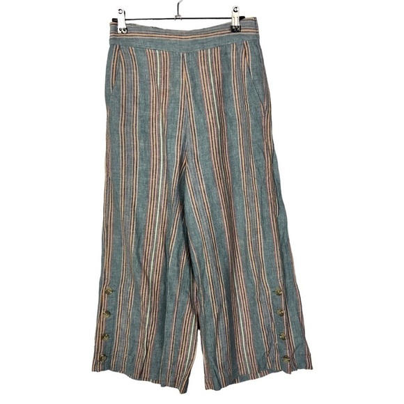 Madewell Houston Side Button Pull On Crop Pants Blue Rainbow Stripe S - Picture 4 of 8